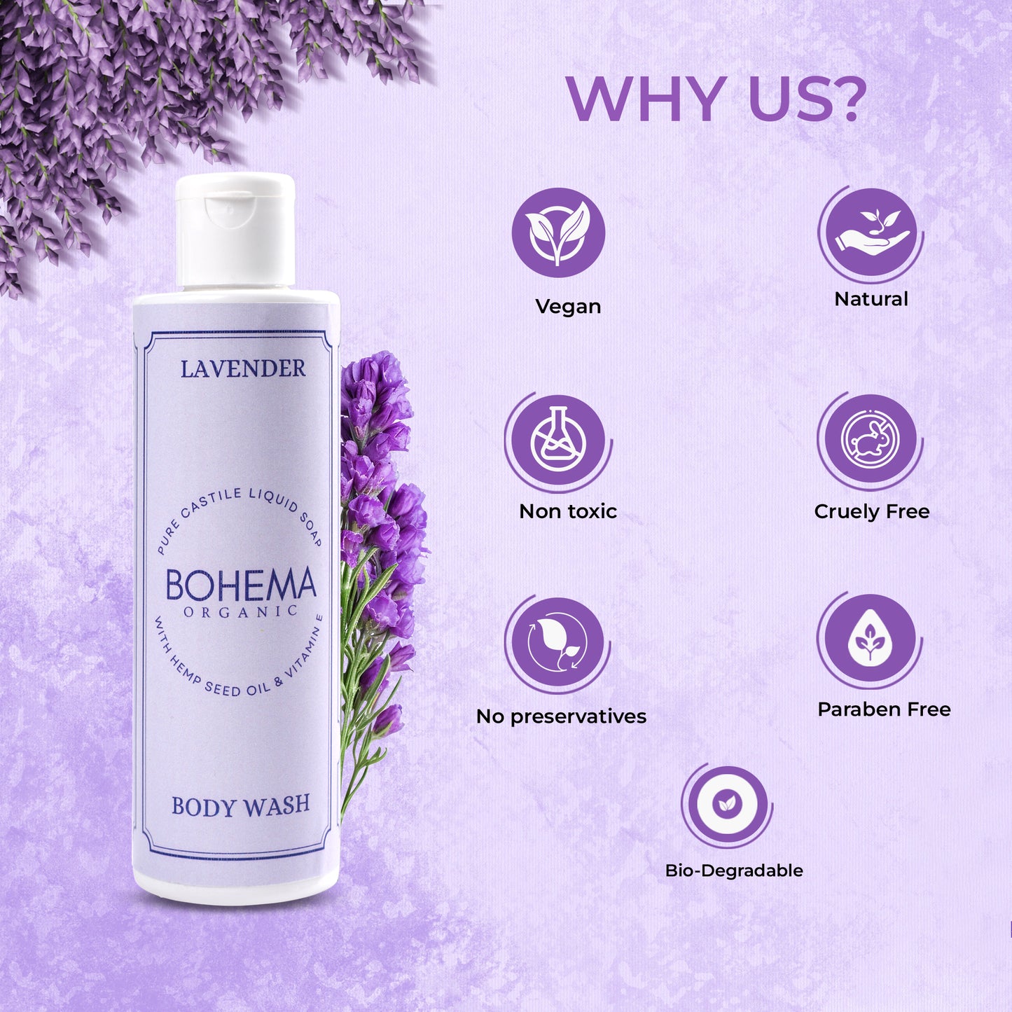 Luxurious Lavender Body Wash Infused with Hemp Seed Oil (200ML)